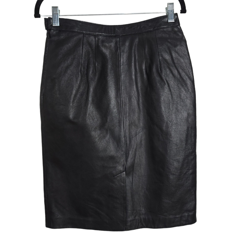 Vintage Rem Garson Pencil Skirt Womens 6 Black Leather Lined Pocket Side Zip - Picture 2 of 10